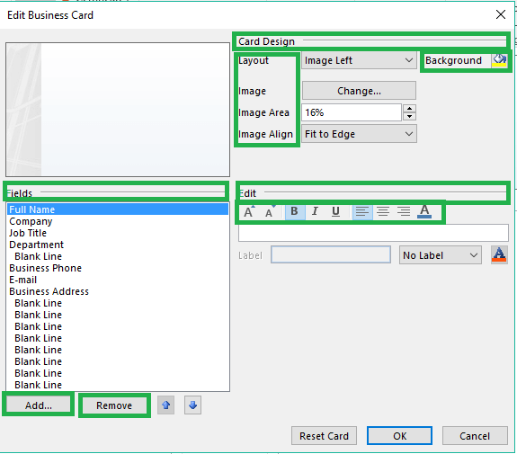 Create Business Card in Outlook