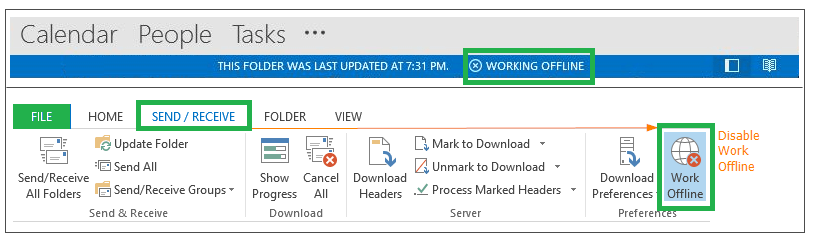 The dialog box will prompt asking user to select either 'Connect' or 'Work Offline'