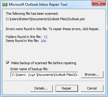 Click 'Repair' button to initiate the repair process