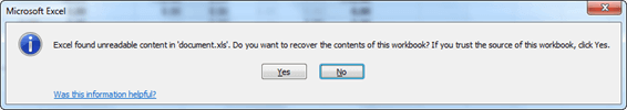 Excel Found Unreadable Content