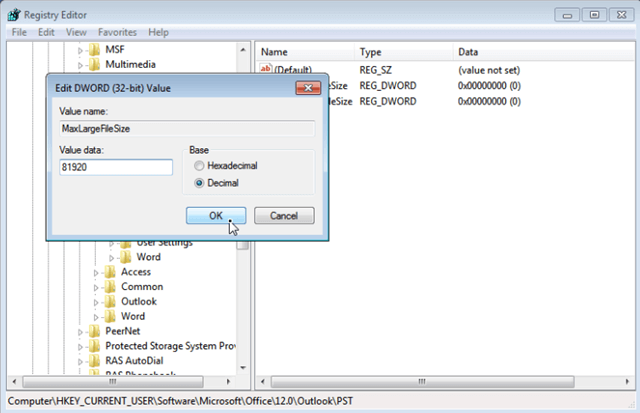 Double click to open MaxLargeFileSize value