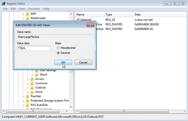 Then click WarnLargeFileSize