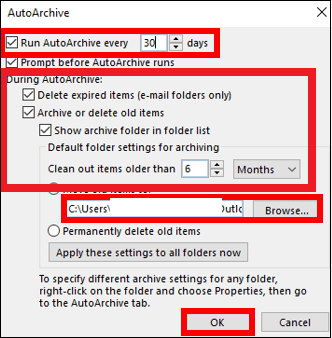 Archiving the old .ost emails based on time filter