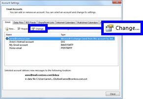 Click on Exchange Account tab, and then click Change