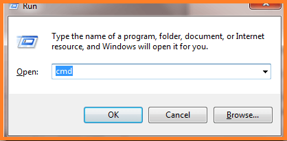 Click Start -> Type Run-> Type cmd