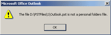 Outlook.pst is not a personal folders file