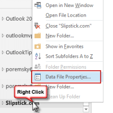 Click on the .pst file name in your folder list