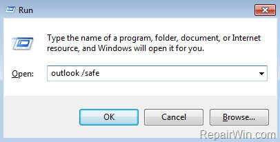 type outlook/safe mode
