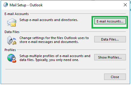 Mail Setup dialog box, click Email Accounts