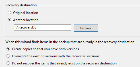 Restore to Another location