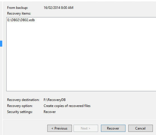 Click Recover to initiate the restoration process