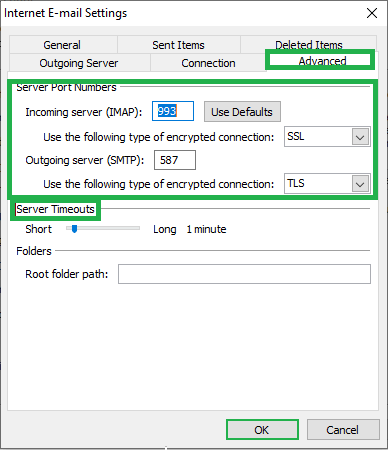 Internet E-mail Settings page