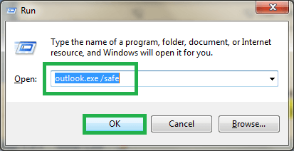 Open the Outlook application in safe mode