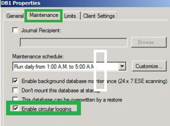 Enable Circular Logging in Exchange 2010 Server