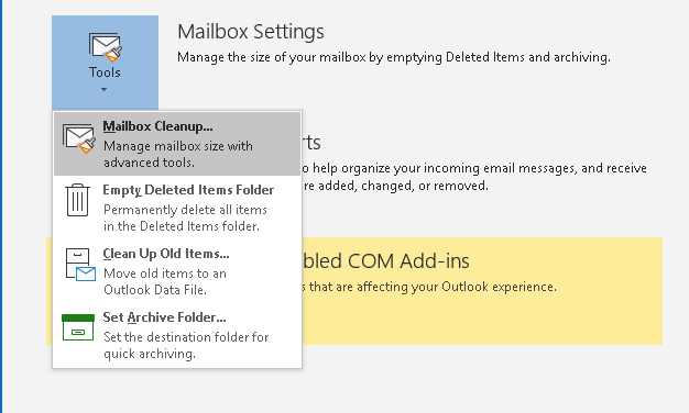 Reduce Outlook Mailbox size