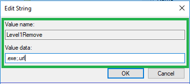 Enter the value name as Level1Remove and enter value data