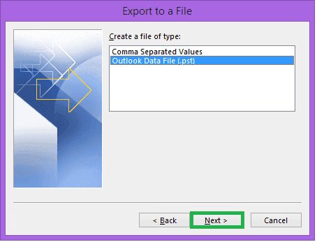 Select the Outlook Data File (.pst) option