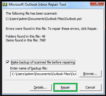 Click on the Repair option