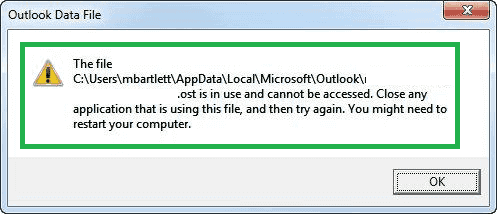 The file username.ost is in use and cannot be accessed