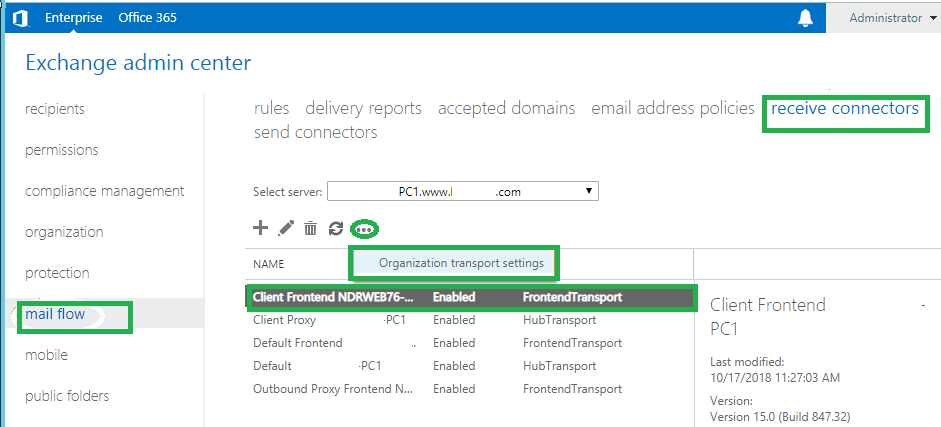 Choose Organization transportation settings option