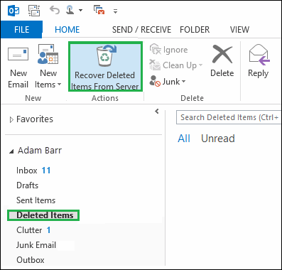 Click on Recover Deleted Items from Server option