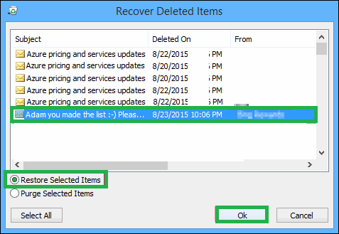 dialogue box namely Recover Deleted Items will get open