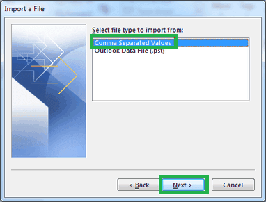 Select the option Comma Separated Values
