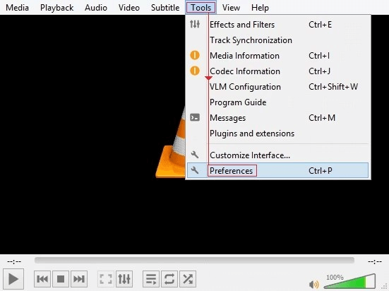 Launch VLC and click on Tools