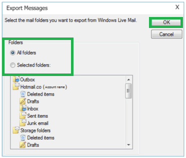 Either choose All folders or select mailbox folder from the list. Click on OK