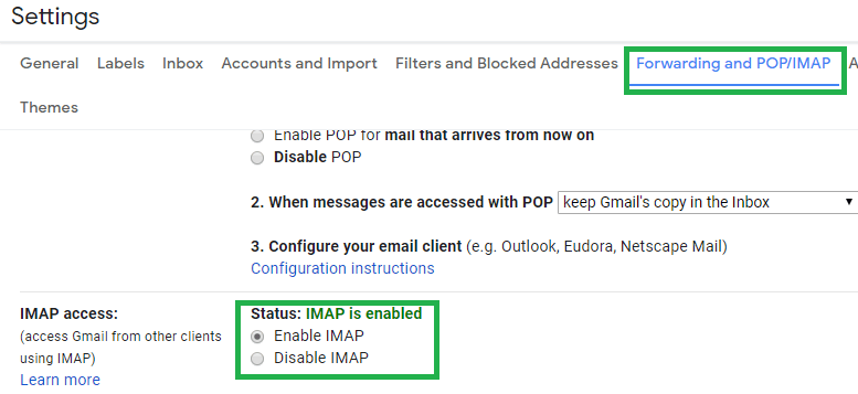 Click on Enable IMAP option