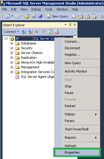 Select your SQL Server and right-click