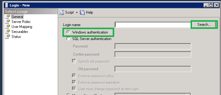 Select Windows authentication option