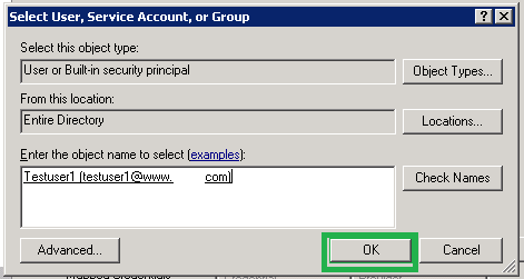 Enter the user name of the selected account with domain