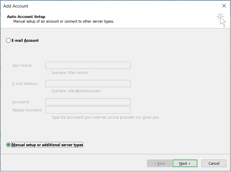 Manual setup or additional server types