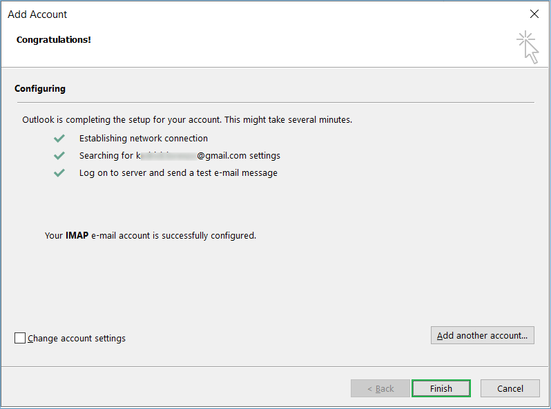 Outlook will verify your account’s credentials and log on to the server