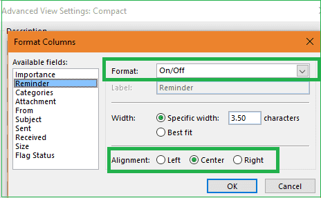 Format column dialogue box