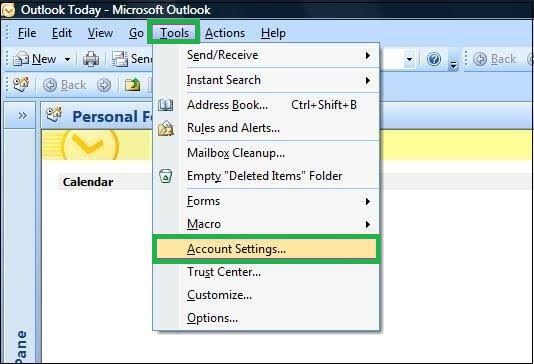 Click on Tools menu and then select Account Settings