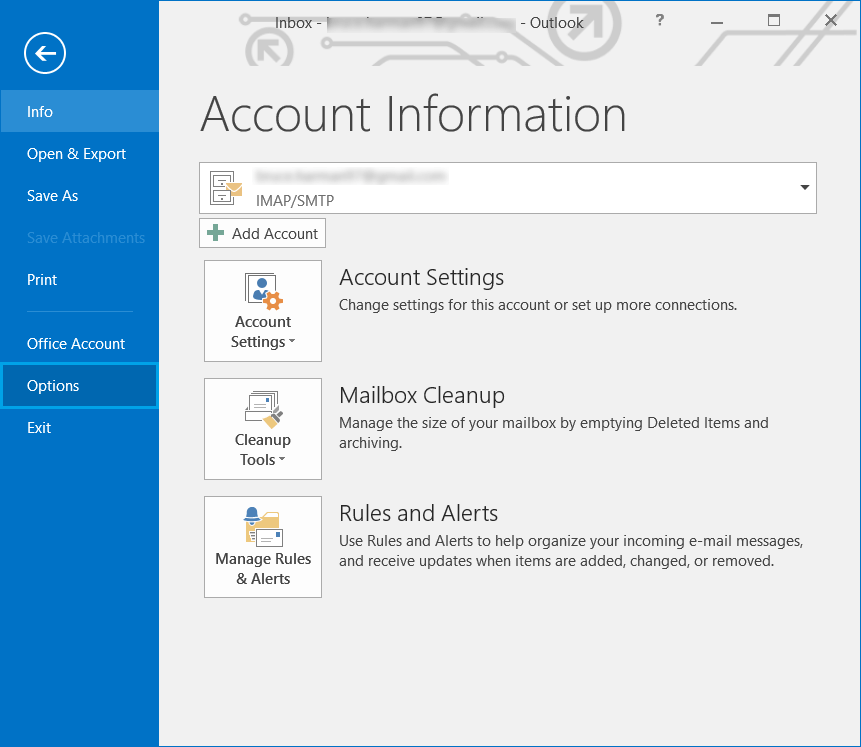 Start Outlook, click File and go to Options
