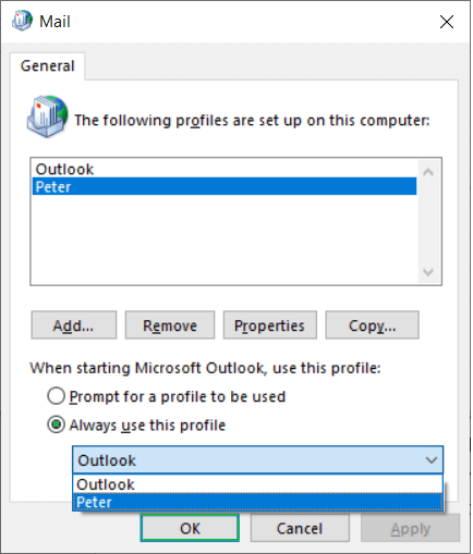 Choose the option to Always use this profile