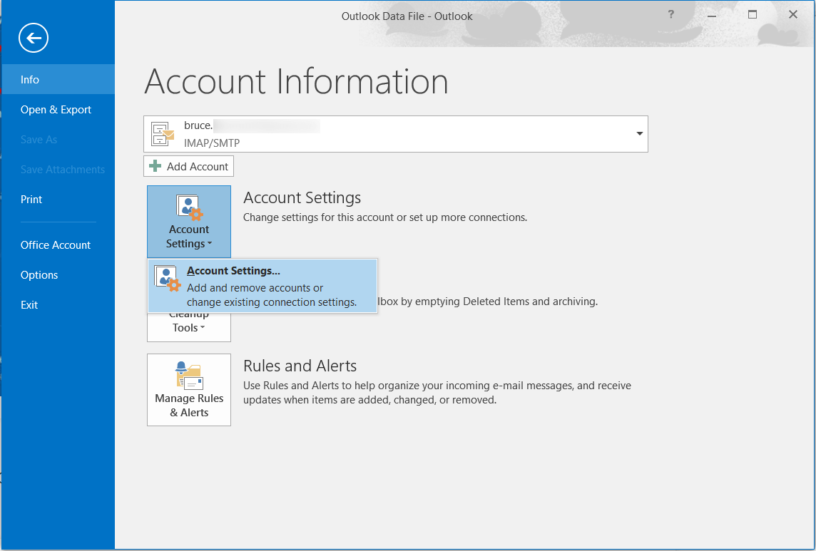 Click File, then click Account Settings