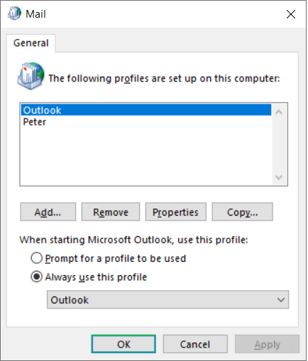 Go to Mail and choose the Profile