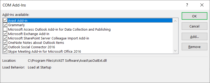 Choose any add-in and uncheck it