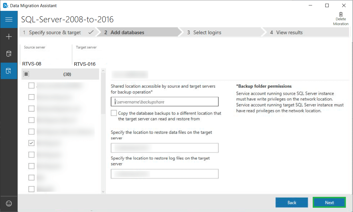 Provide a shared location for both servers to take the backup