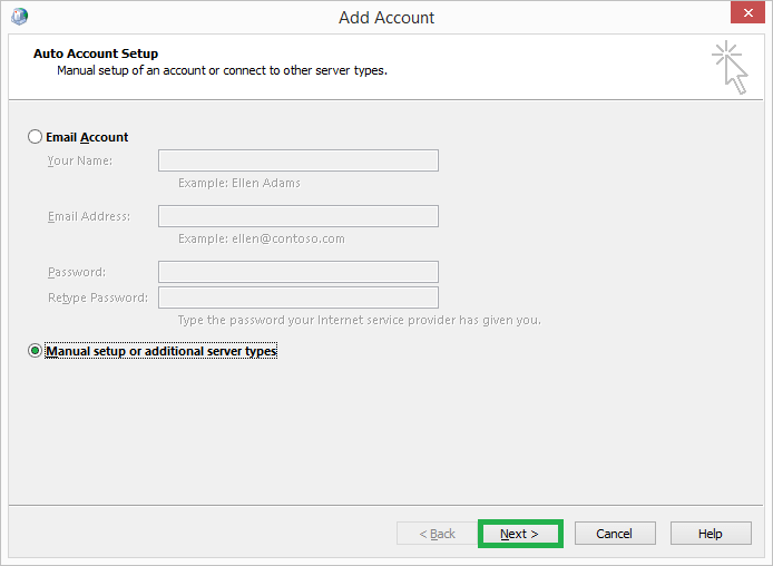 Select Manual setup or additional server types option