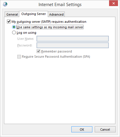 Internal Email Settings window