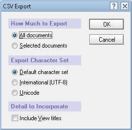 Dialogue box CSV Export gets opened