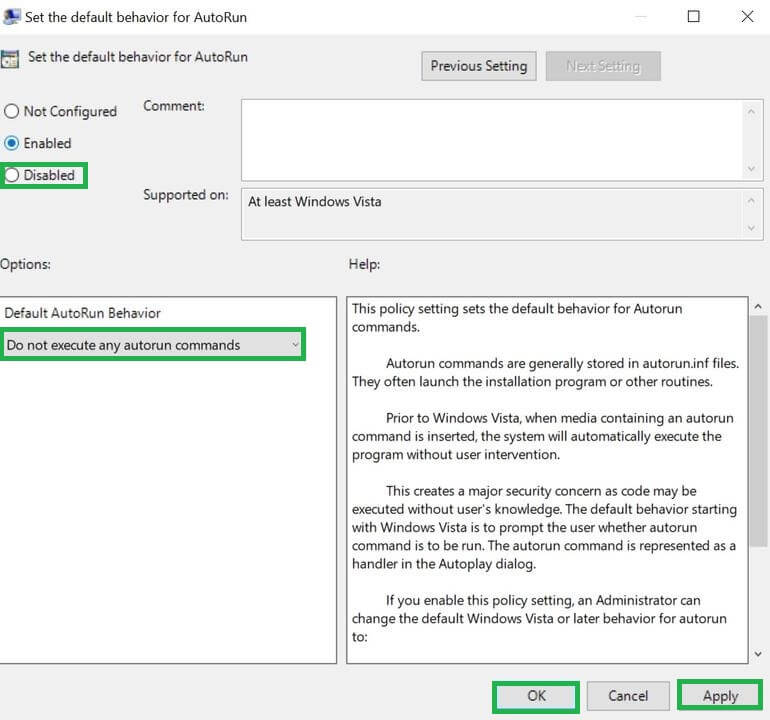 Select Do not execute any autorun commands