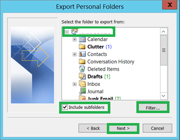 Select the checkbox saying Include subfolders