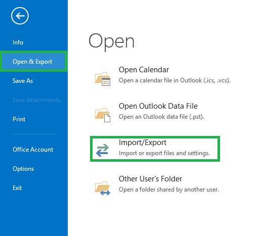 Move to Open & Export>>Import/Export