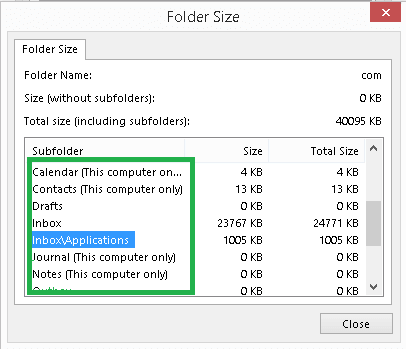 Entire folders names within your account with sizes